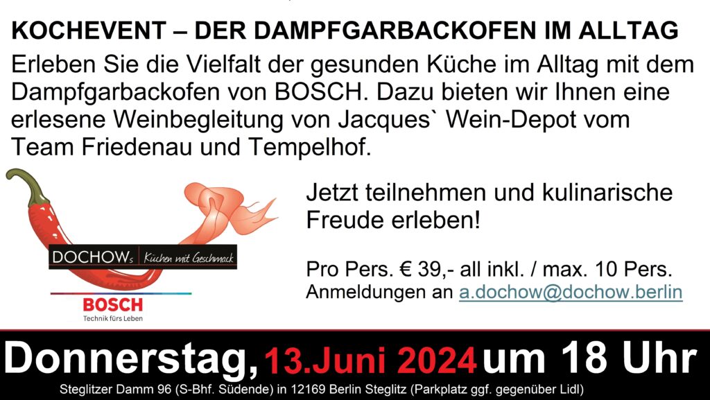 09.05.2024 Kochevent bei DOCHOWs Küchen Berlin Steglitz