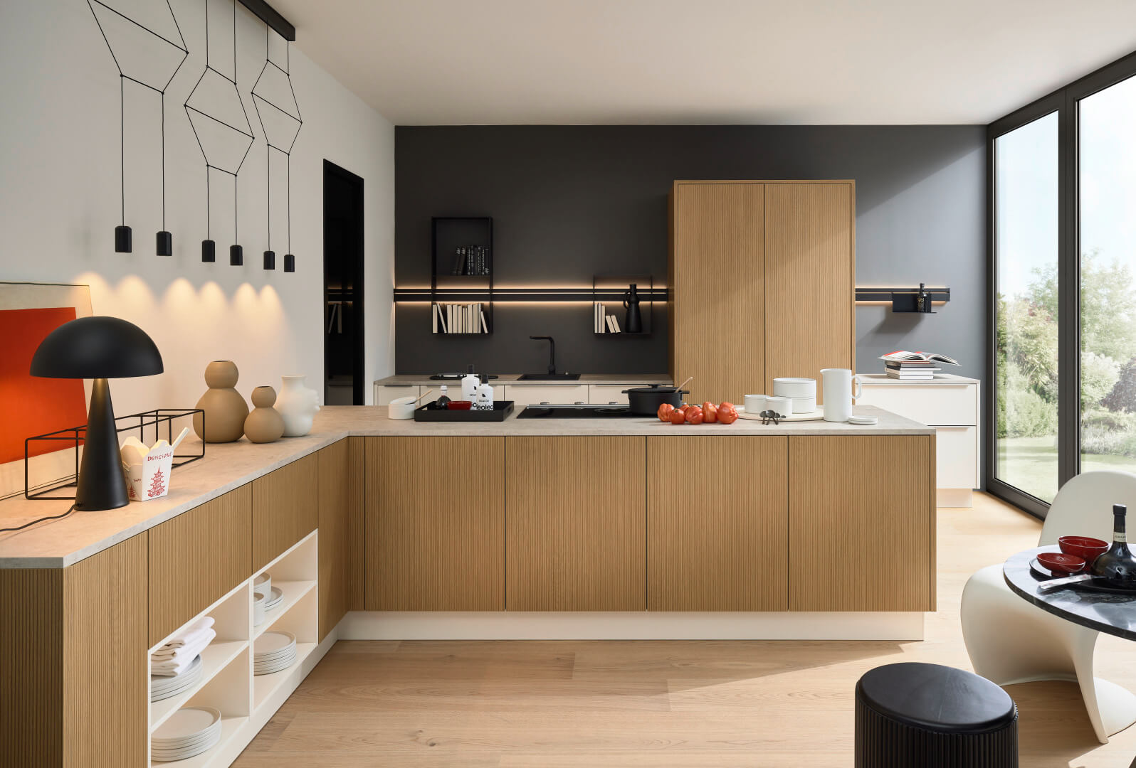 Nolte Moderne L-Küche Magnolia mit Hochschrank