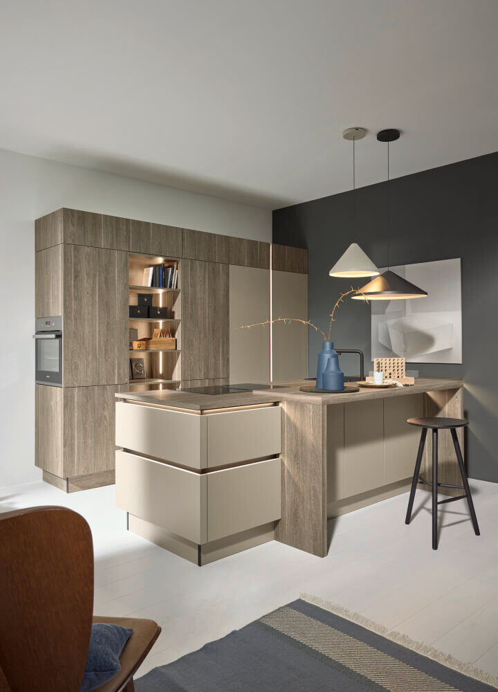 Nolte Design Inselküche Eiche Lava softmatt seitlich