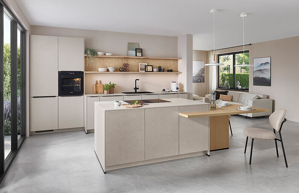 Nobilia Moderne Inselküche Sand strukturiert