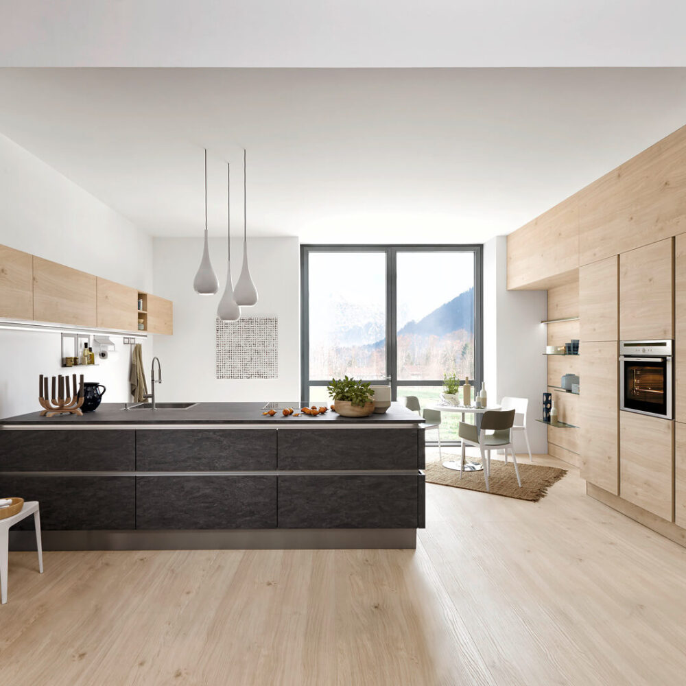 Nolte Moderne Inselküche Asteiche Natur Basaltstone