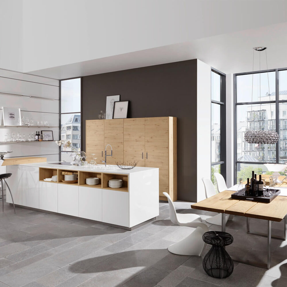 Nolte Moderne Inselküche Weiß Hochglanz Wildeiche